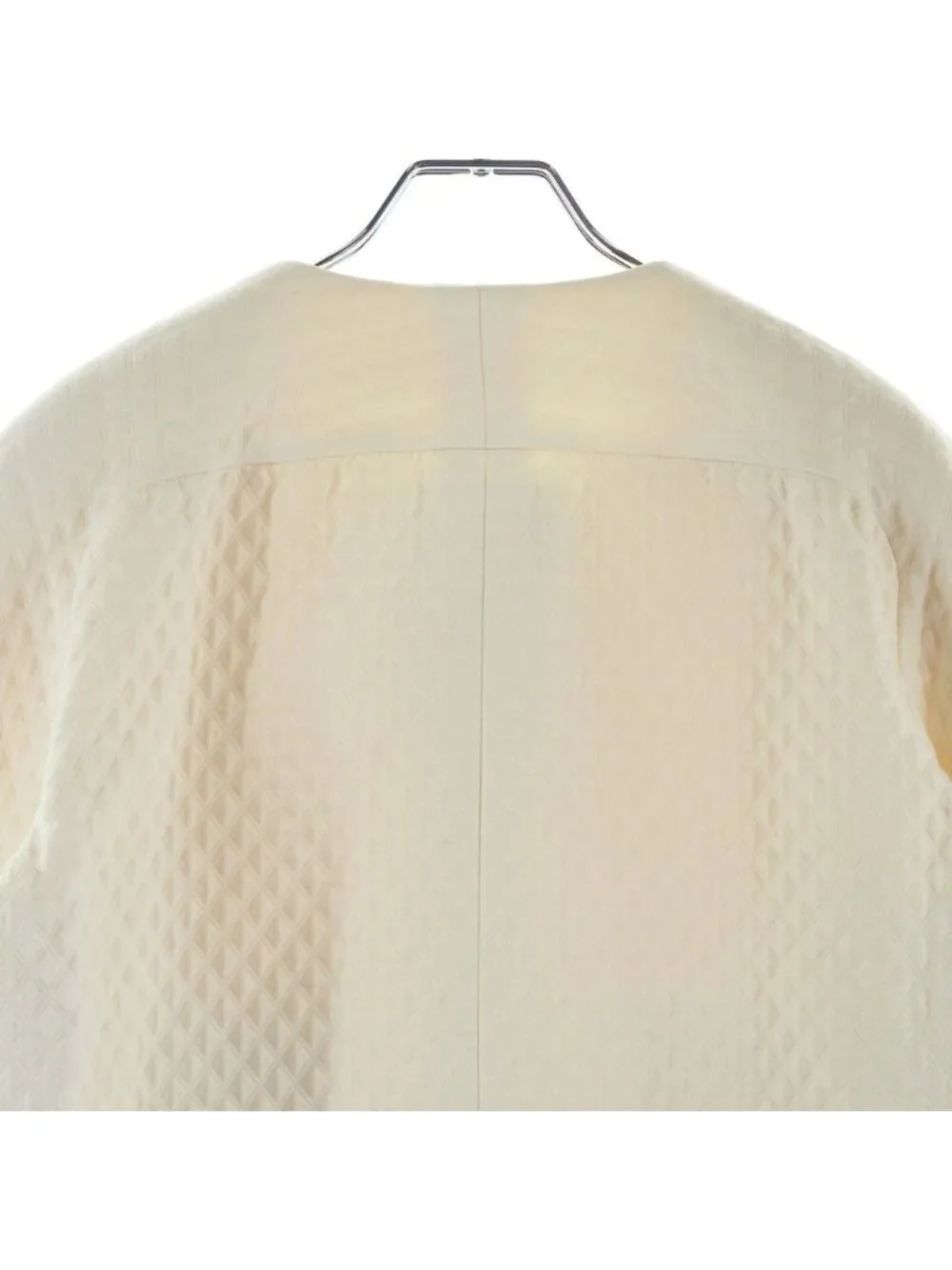 Chanel CC Logo Button Vintage Quilted Cotton Collarless Jacket Short 18 White